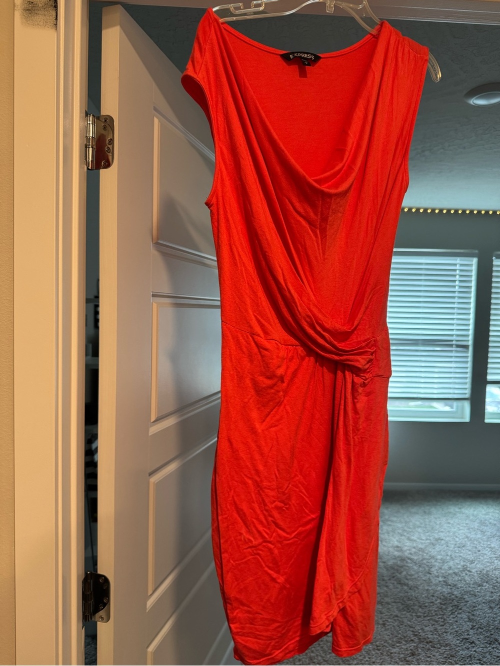 Express Bright Orange Sleeveless Knot-Detail Dress